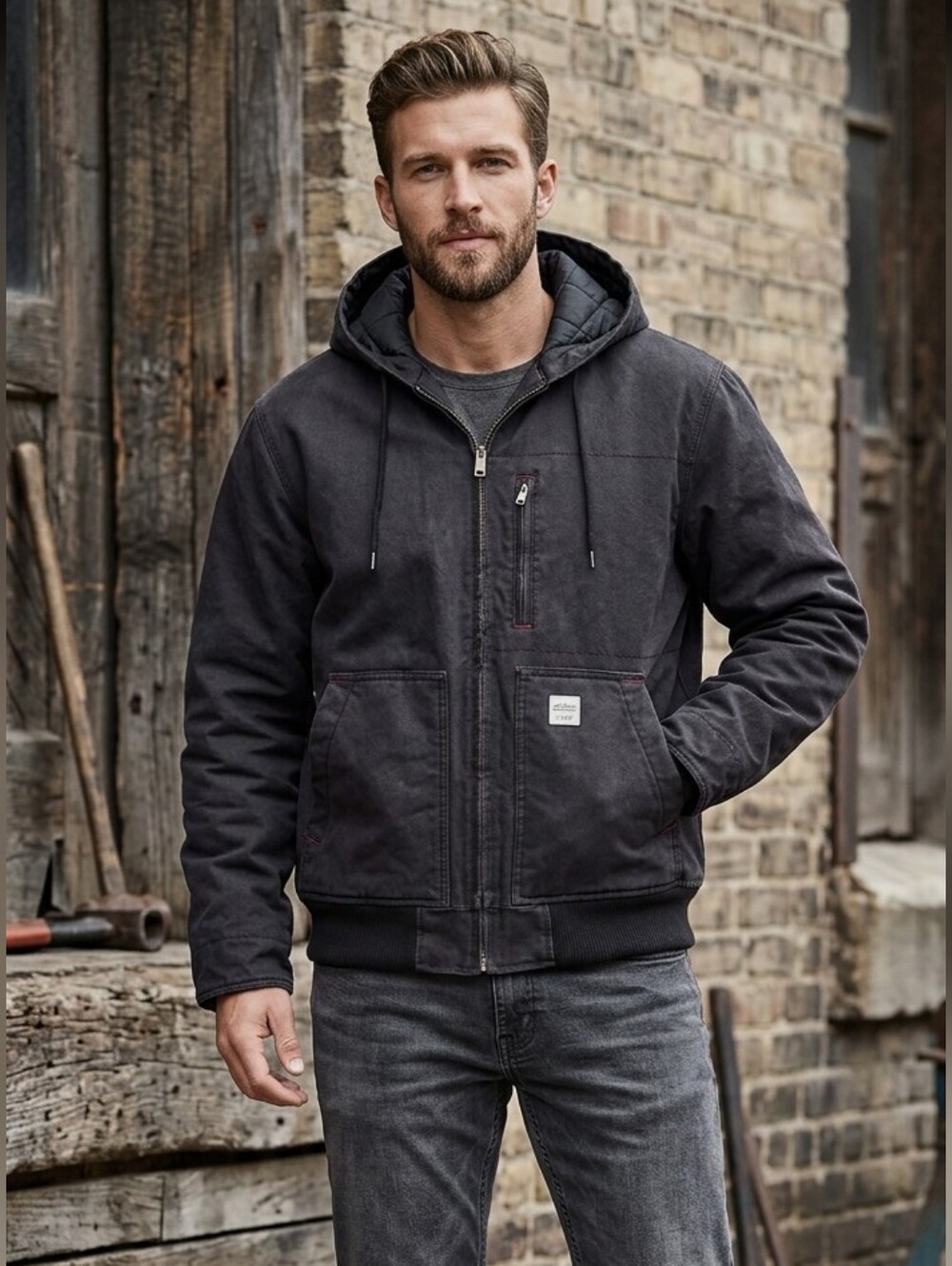 Eddie Bauer Workwear Hooded Duck Canvas Work Jacket ,Men's Medium NWOT